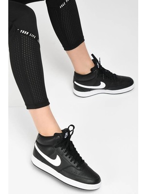 Nike Court Vision Mid Leather Womens Sneaker Hakiki Deri Kadın Günlük Spor Ayakkabı Siyah