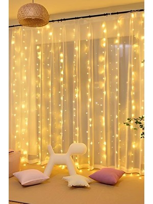 Lw-7 300 Ledli 10 Sarkıt Perde LED Işık, 8 Modlu Uzaktan Kumandalı, 3x3 Metre Günışığı Renkli