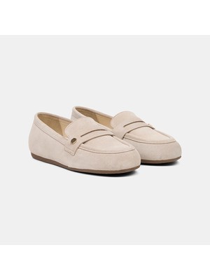 Desa Kadın Bej Metal Detaylı Süet Loafer