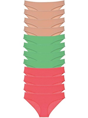 12 Adet Süper Eko Set Likralı Kadın Slip Külot Ten Yeşil Fuşya Nemere