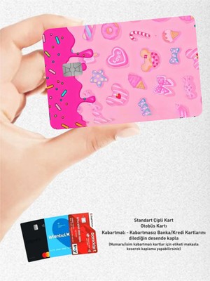 Hediyene Bak Pembe Şekerlemeler Tema Tasarımlı - Papara, Tosla, Otobüs Kart Kaplama Stickeri Kredi Kartı Için