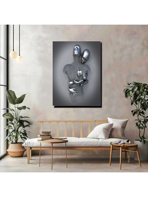 Artprinta Modern Soyut Çift Figür Kanvas Tablo – 3D Metalik Tasarım Duvar Dekoru