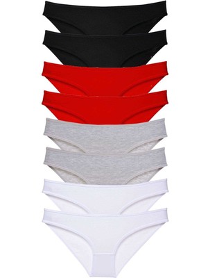 8 Adet Süper Eko Set Likralı Kadın Slip Külot Siyah Kırmızı Gri Beyaz Nemere