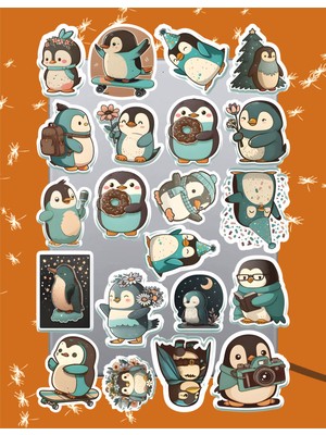 Hediyene Bak Sevimli Penguenler Sticker Seti | Laptop Ajanda Notebook Tablet Telefon Defter Etiket Bullet Journal