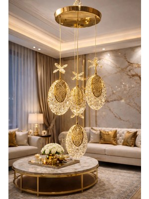 Akgül 4'lü Hilal Gold LED Avize 3 Renkli