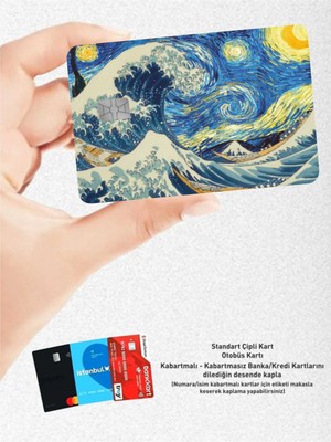 Hediyene Bak Stary Night Kanagawa Tema Tasarımlı - Papara, Tosla, Otobüs Kart Kaplama Stickeri Kredi Kartı Için