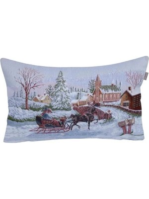 Believe Karda Kızak Jakarlı Dokuma Goblen Dekoratif 30*50 Kırlent