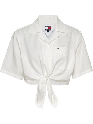 Tommy Hilfiger Kadın Beyaz Tommy Hilfiger Tjw Crp Lınen Ss Shı, Ybl Beyaz Kadın Gömlek