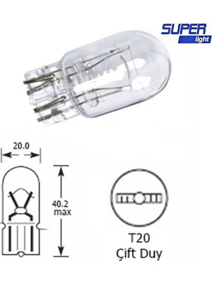 Super Light T20 Dipsiz Halojen Park Ampulü Çift Duy 1 Adet Nemere