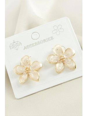 Çiçek Mineli Metal Küpe Nemere