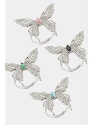 Kelebek Kristal Taşlı Metal Yüzük Nemere