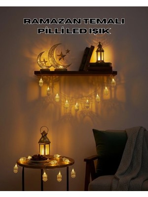 Altın Fener Detaylı Pilli Ramazan LED Işık Ev Dekorasyonu Nemere