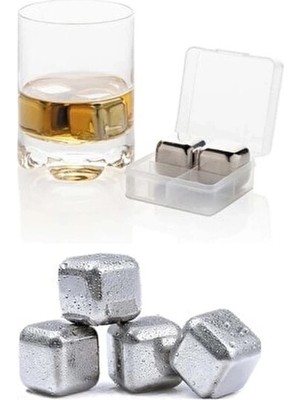 4'lü Çelik Metal Kaplama Viski Taşı Soğutma Buz Küpü Nemere