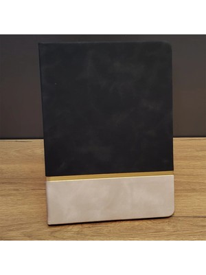 Altın Şeritli Siyah Deri Not Defteri Nemere