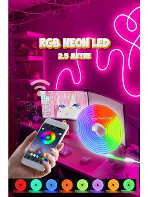 Burul Neon Led Telefon Kontrol Renk Değiştiren Şerit Led Işık Seti 2.5 Metre