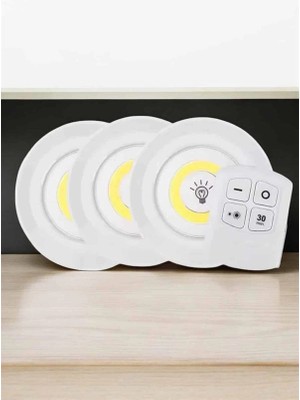 Spot Lamba LED Işık 3'lü Uzaktan Kumandalı Pilli Yapışkanlı Kablosuz Nemere