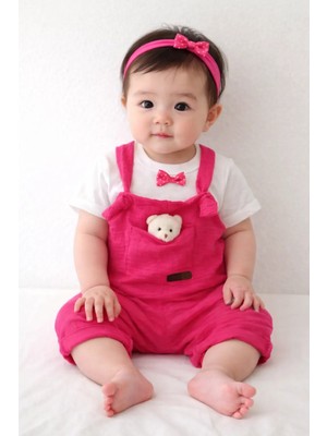 Ayıcıklı Kız-Erkek Keten Salopet 2li Takım Baby&kıds 6-9-12 Ay
