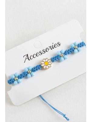 Papatya Mineli Makrome Örgülü Ip Bileklik Nemere