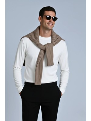 Guaraz Erkek Beyaz Relax Fit Rahat Kesim %100 Pamuk Uzun Kollu Bisiklet Yaka Basic Tişört