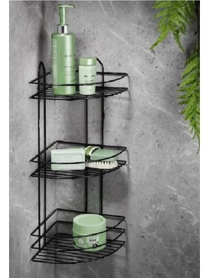 Köşelik Banyo 3 Raflı Siyah Metal ROYALEKS-56574 Nemere