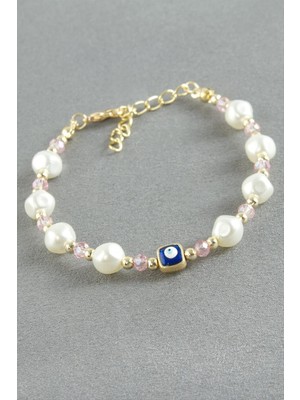 Nazar Dikdörtgen Kristal Inci Bileklik Nemere