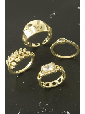 Karışık Lüks Zirkon Taşlı Çelik Yüzük 1 Adet Nemere