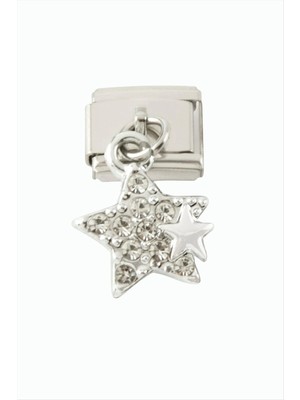 Yıldız Zirkon Taşlı Sallatılı Çelik Charm Nemere