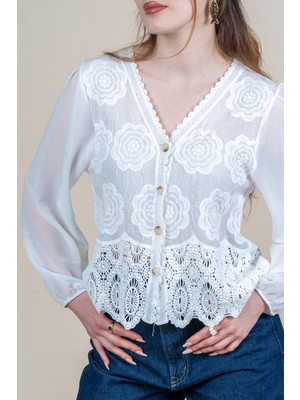 MissVina Kolları Şifon Dantel Güpürlü Gömlek 70065