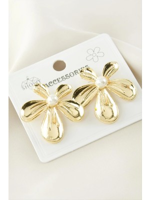 Çiçek Metal Inci Küpe Nemere