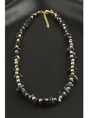 Lacivert Yıldız Kırık Doğaltaş Kolye Nemere