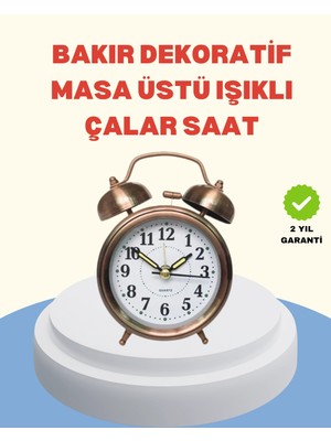 Metal Bronz Nostaljik Masa Saati Alarmlı Büyük Boy Sessiz Mekanizmalı Nemere