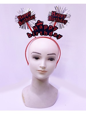 Nemere Happy Birthday Yazılı Püsküllü Neon Kırmızı Renk Doğum Günü Tacı 22X19 cm (4887)