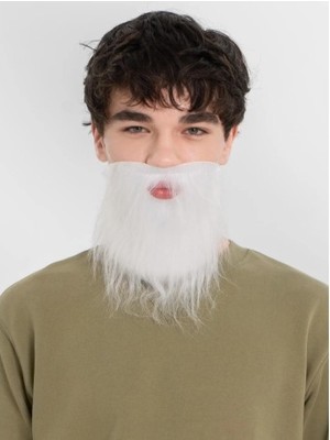 Beyaz Kırçıllı Arkadan Lastikli Beyaz Takma Sakal Yetişkin Çocuk Uyumlu Nemere