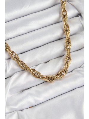 316L Çelik Halat Model Gold Renk Kadın Kolye Nemere