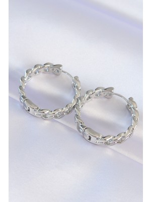 Pirinç Gümüş Renk Zincir Model Halka Küpe Nemere