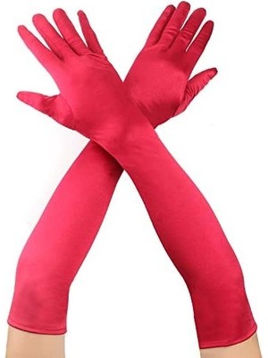 Kırmızı Renk Dirseğe Kadar Uzun Kumaş Eldiven 40 cm Nemere