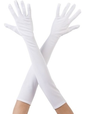 Beyaz Renk Dirseğe Kadar Uzun Kumaş Eldiven 40 cm Nemere