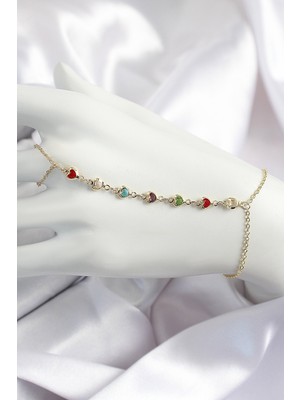 Pirinç Renkli Kalpli Zirkon Taşlı Y Model Gold Renk Kadın Şahmeran Nemere