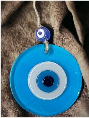 Şeffaf Mavi Nazar Boncuklu Duvar Süsü 10 cm Cam Duvar Dekoru Nemere