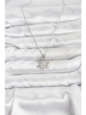 316L Çelik Zincir Gümüş Renk Kar Tanesi Model Zirkon Taşlı Kadın Kolye Nemere