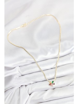 Pirinç Zirkon Taşlı Su Yolu Asorti Çiçek Model Gold Renk Kadın Kolye Nemere