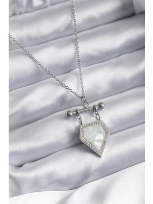 316L Çelik Gümüş Renk Zirkon Taş Detay Kadın Kolye Nemere