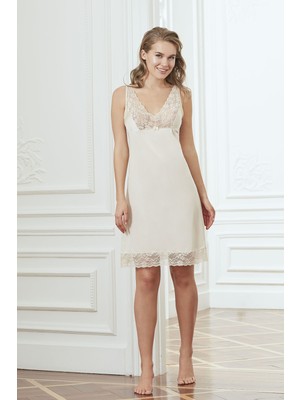 Anıl 0605 Kadın Dantelli Detaylı Kalın Askılı Kombinezon XL Konforlu Pamuk Kumaş