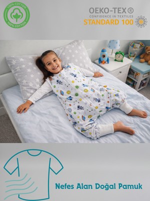 Pamuk Pazen Çocuk Bebek Uyku Tulumu 21-24 Derece 1 Tog Uzay Desenli Bol Kalıp