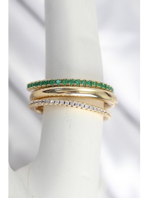 Pirinç Gold Renk Zirkon Taşlı 4'lü Kadın Yüzük Nemere