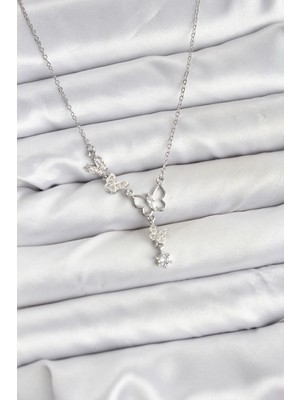 316L Çelik Zincir Gümüş Renk Kelebek Model Kadın Kolye Nemere