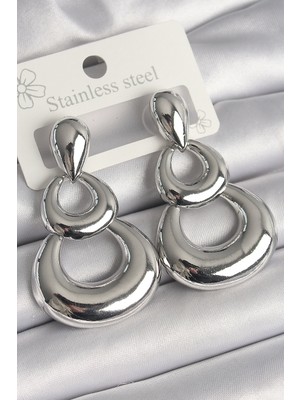 Pirinç Gümüş Renk Damla Detay Sallantı Halka Model Kadın Küpe Nemere