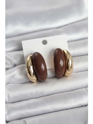 Damla Model Kahverengi Vintage Gold Renk Kadın Küpe Nemere