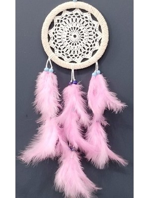 Pembe Kuş Tüylü Dream Catcher El Yapımı Rüya Kapanı Duvar Süsü Nemere