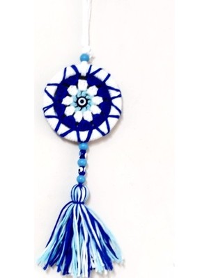 Ponponlu Nazar Boncuğu Desenli El Yapımı Mini Kapı Süsü Nemere